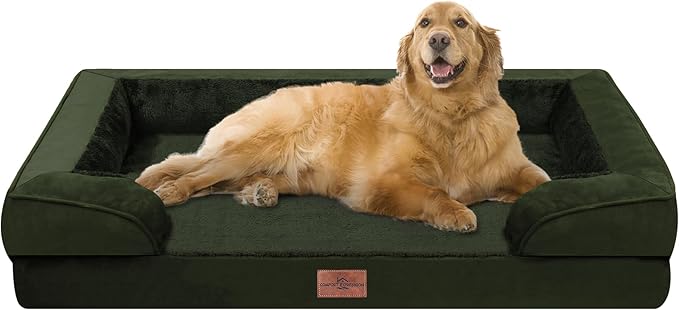 Comfort Expression Waterproof Orthopedic Dog Bed for Extra Large Dogs | Supportive Egg Crate Foam XL Pet Bed with Removable Bolster, Dog Couch with Washable Cover & Non-Slip Bottom, 42x30 Inch
