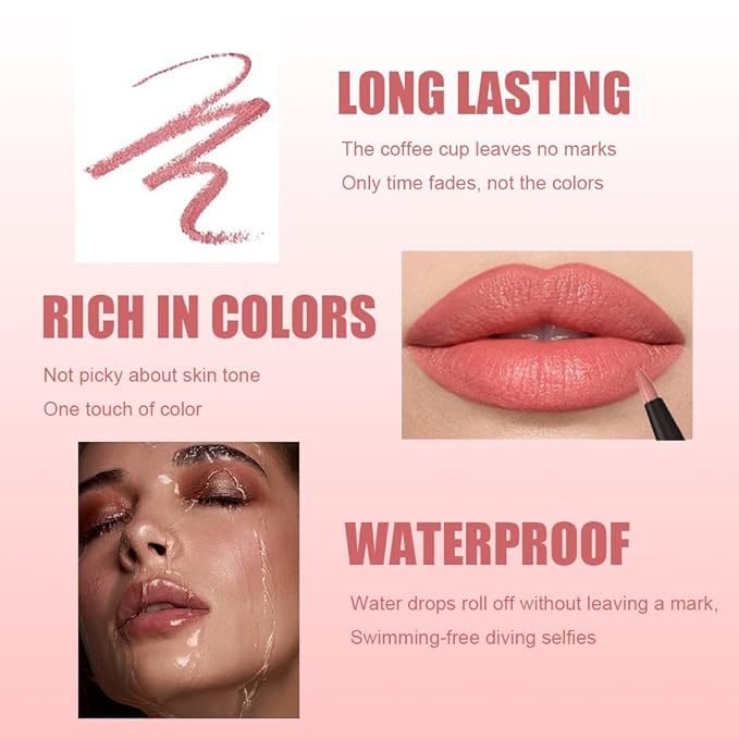Gel Lip Liner Pencil for Women, Nude Pink Matte Long Lasting Lip Liner Lipstick 24 Hour, High Pigmented Lips Makeup Retractable Liners Waterproof Smudge Proof, Vegan & Cruelty-Free 01