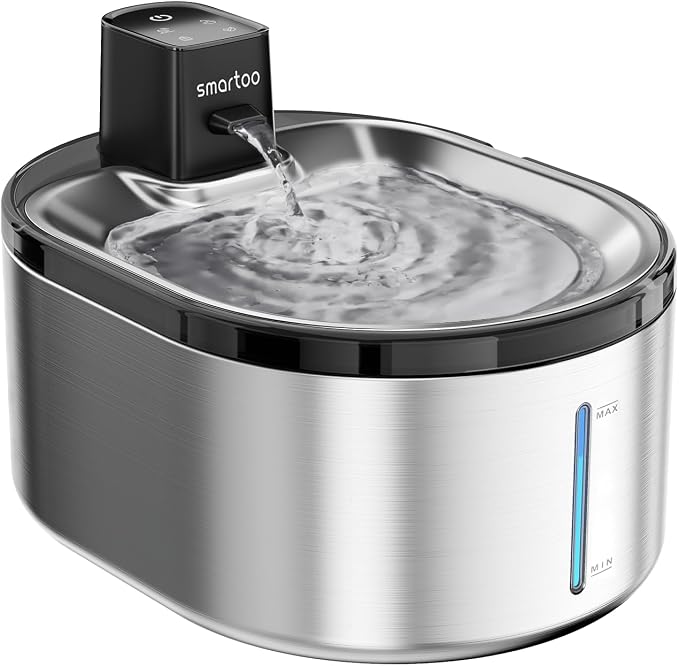 Smartoo Wireless Cat Water Fountain Stainless Steel,152oz/4.5L Cat Fountain | Battery Operated,Cordless Pet Water Fountain for Cats & Dogs, Motion Sensor,Ultra Quiet Pump, Water Fountains for Cats Indoor