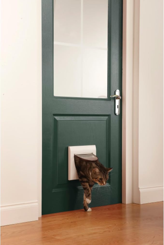 PetSafe Staywell Classic Manual 4-Way Locking Cat Flap – Cat Door with 4 Programmed Locking Settings, White, Tunnel Included