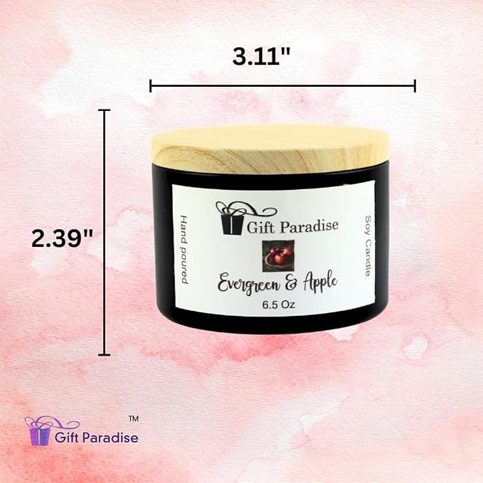 Evergreen & Apple Soy Wax Candle in Black Metal Tin, 6.5 oz, Cotton Wick, White Fir, Forest Apple