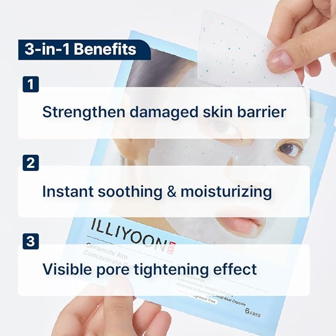 Illiyoon Ceramide Ato Concentrate Gel Face Mask | Ceramide & Collagen Hydrating Overnight Hydrogel Mask with Hyaluronic Acid, Korean Pore Tightening Sleep Mask, Sensitive Skin Care, Glass Skin Glow