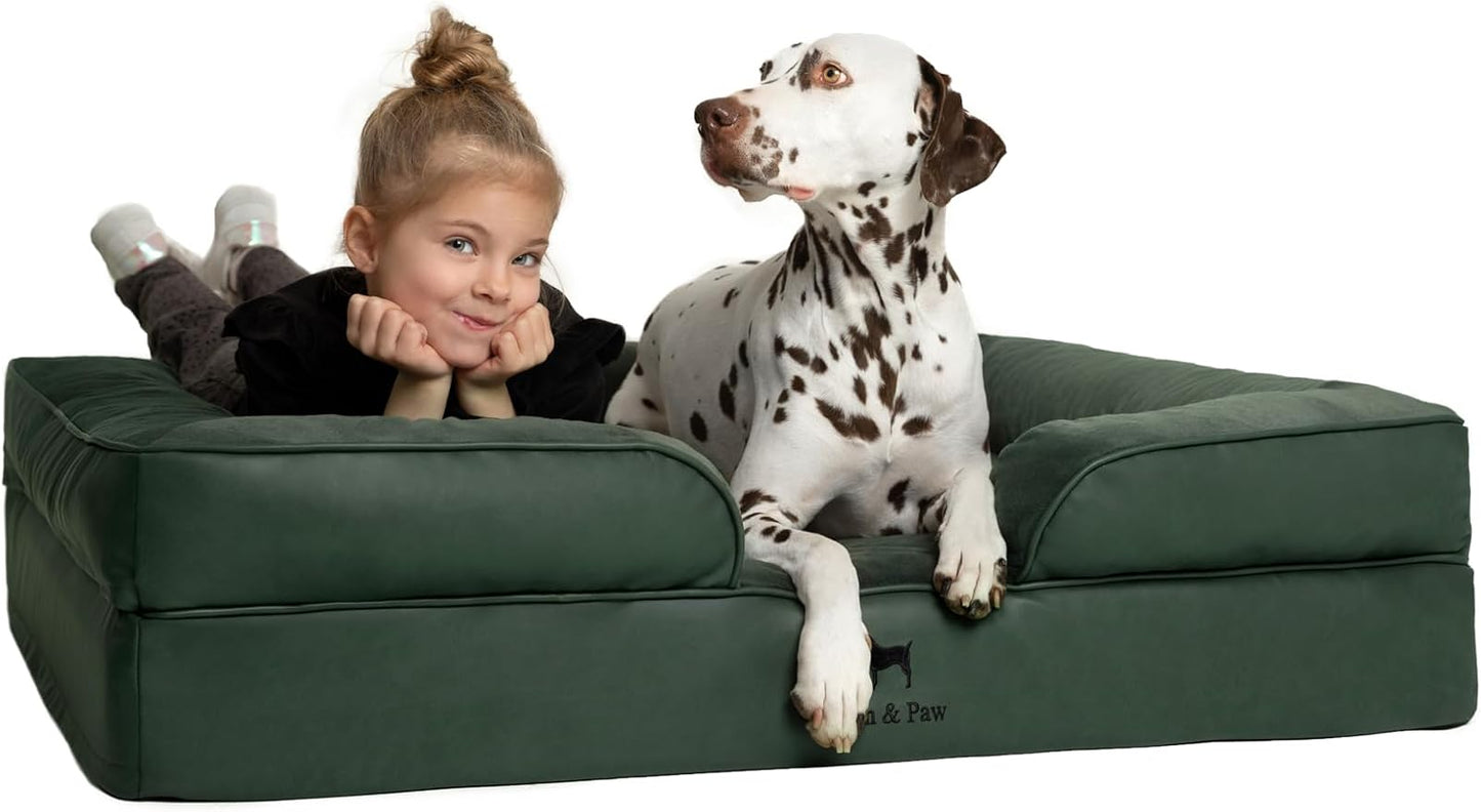 NOAH & PAW XL Dog Bed, 45x35x11 Inch, Orthopedic Large Dog Beds, Eggshell Memory Foam Infused with Cooling Gel, Inner Cover, Water Resistant, Machine Washable (Faux Leather)