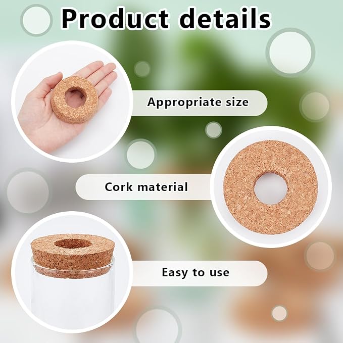 OLYCRAFT 10Pcs Cork Lids with Center Hole 2.3-2.5 Inch Plant Corks | 1.2 Inch Hole Cork Stoppers for Glass Planter, Vase Lids Cork Replacement for Hydroponics Plant Growing Vases - 0.8 In Thick