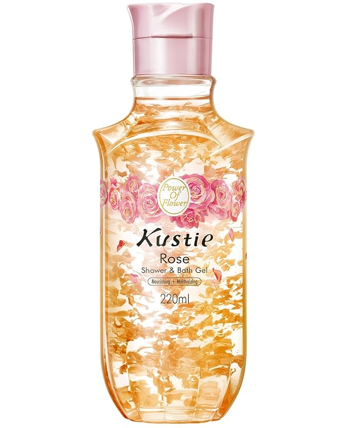 Kustie Rose Petal Body Wash - Real Petals, Rose Water & Essential Oil for Deep Nourishing, Dewy & Silky-Smooth Skin with Hyaluronic Acid, Free From Paraben, Sulfate & Phthalate, 7.4 Fl Oz