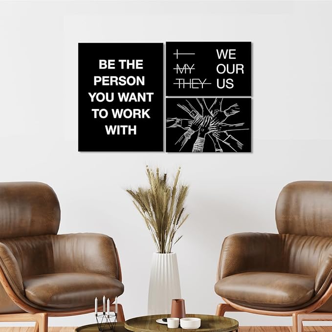 YEOION Motivational Office Wall Art,Inspirational Teamwork Wall Art for Office,Black Positive Teamwork Wall Decor for Workplace Set of 6