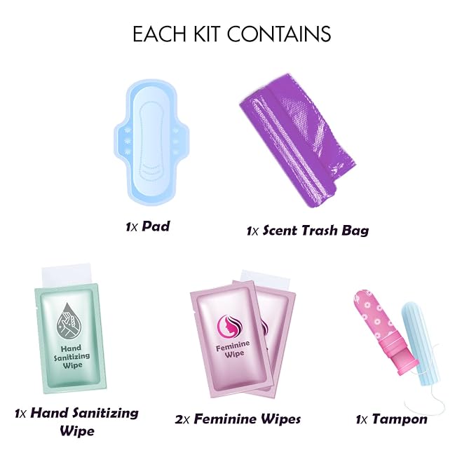 Menstrual Kit All-in-One 10 Pack - Assorted Colors | Convenience on The Go | Period Kit Pack for Travelling, Tweens & Teenager | Individually Wrapped Feminine Hygiene Product (V-3)
