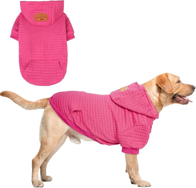 BEAUTYZOO Dog Hoodies Sweater for Medium Dogs, Waffle‑Like Laminated Coat | Warm Dog Sweatshirt with Pocket & Leash Hole, Pullover Clothes for Girl Boy Dogs, Stretchy & Easy‑On‑Off, Bulldogs Pitbulls