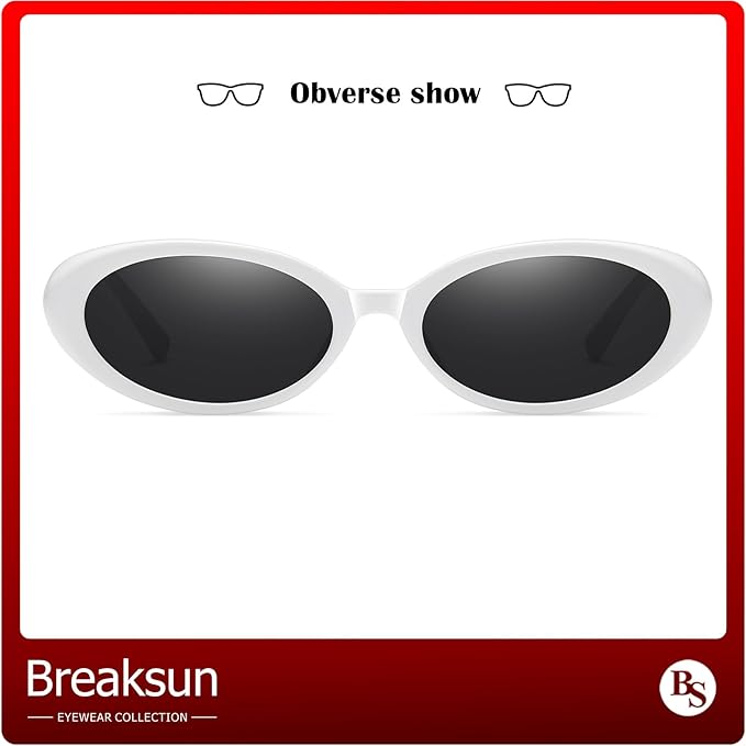 Breaksun Retro Oval Sunglasses for Women Men Fashion Small Oval Sunglasses 90s Vintage Shades
