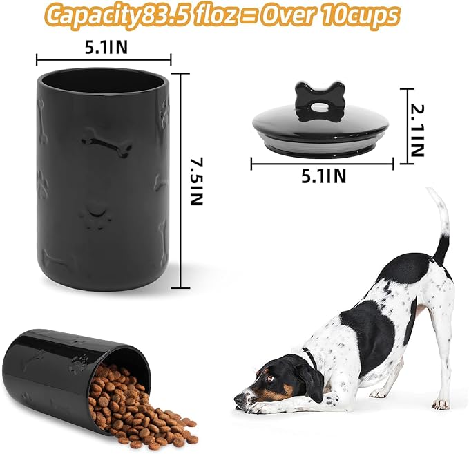 Dog Treat Container Airtight - 9"x5" Ceramic Big Treats Jar with Lid(Black)
