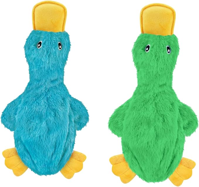 Best Pet Supplies 2-in-1 Stuffless Squeaky Dog Toy - 2 Crinkle Ducks, Large