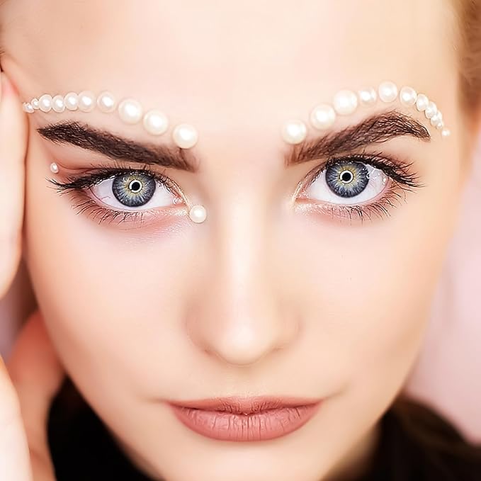 975Pcs Face Gems Hair Gems, Self-Adhesive Face Jewels Eye Jewels Rhinestones 3/4/5/6 mm DIY Face Gems Stick on, Hair Body Rhinestones Gems Crystals Pearls for Face Makeup, Crafts (Pearl_White)