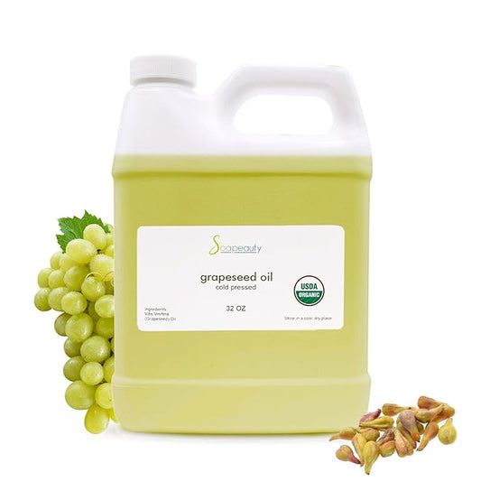 Soapeauty Grapeseed Oil Cold Pressed Unrefined USDA Certified Organic | 100% Pure & Natural | Carrier for Essential Oils, Soap Making | Moisturizer for Face, Skin, Hair, Nails, Body | 32 fl oz