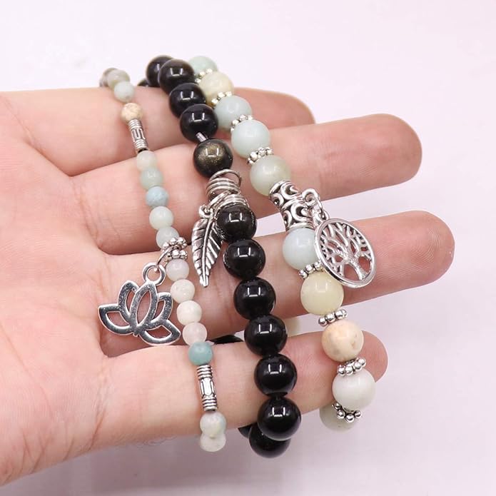 UEUC Tree of Life Yoga Healing Stone Bracelets,Multilayer Lotus Chakra Stone Reiki Bracelet Sets,Anxiety Crystal Natural Stone,for Women Stress Relief