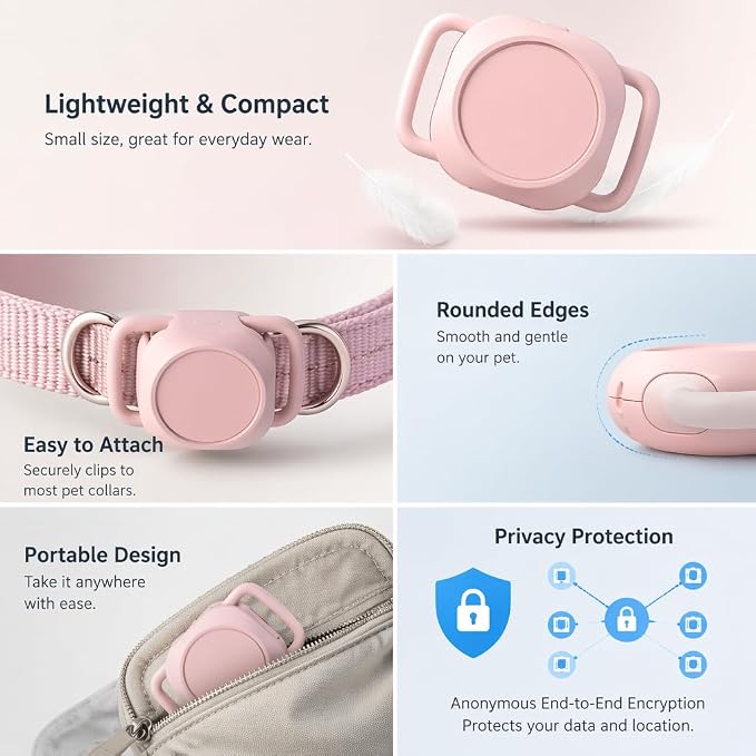 GPS Dog Collar Tracker - Pet GPS Tracker Works with iOS Devices (No App Needed), Lightweight Dog GPS Tracker, GPS Dog Collar No Monthly Fee with Long Battery & Cat GPS Collar (Pink)