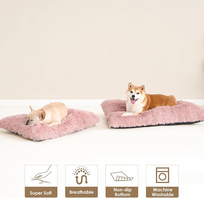 EHEYCIGA Fluffy Dog Crate Bed for Small Dogs, Plush Crate Pad, Pink | Calming Anti Anxiety Small Dog Bed, Washable Soft Warm Faux Fur Crate Mat with Non-Slip Bottom