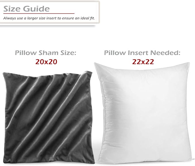Nestl Throw Pillow Inserts Pack of 2 with Velvet Soft Solid Decorative Square Throw Pillow Covers Set for Sofa Couch Car Bedroom with 20X20 Throw Pillows Inserts with Cushion Covers, Charcoal Grey