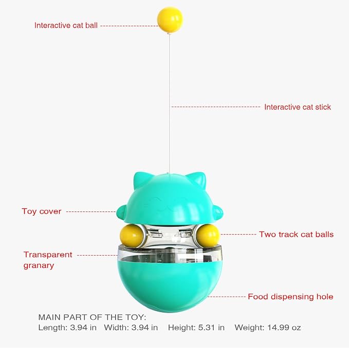 Interactive Cat Toy for Indoor Cats Wobble Treat Dispenser Ball (Blue)