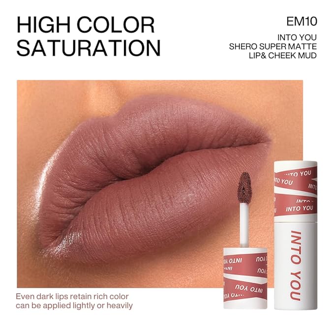 INTO YOU Matte Lipstick, Super Stay Lip Clay for Women, Waterproof, Long Lasting, High Impact Lipcolor with Lightweight Lip Mud Texture, Dual-use for Lips and Cheek, Nude Lipstick (EM10)