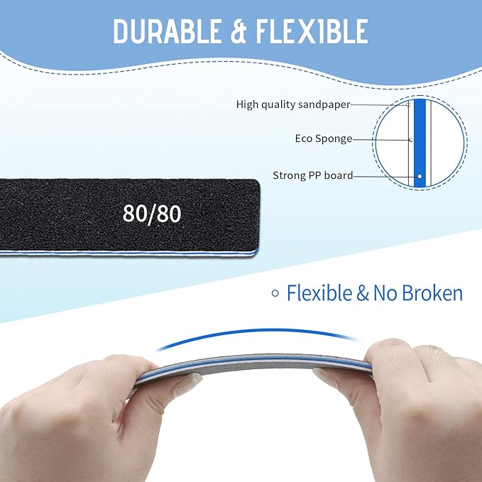 Professional 12 Pcs Emery Board for Acrylic & Gel Nails - 80/80 Grit, Double Sided Coarse Nail File for Home & Salon