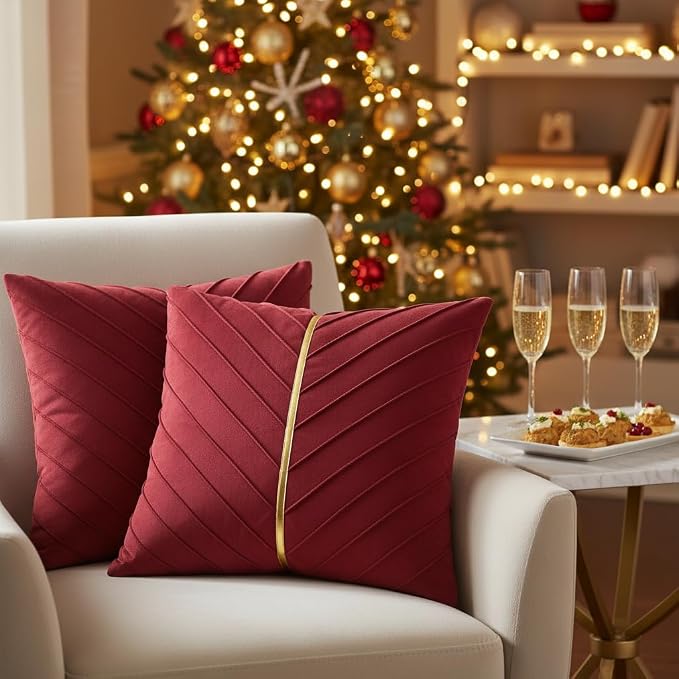 Velvet Throw Pillow Covers 26x26 inch Pack of 2 Gold Decor Red