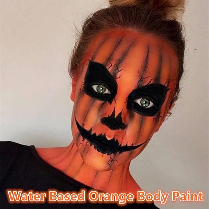 Go Ho Orange Face Body Paint(2.1 oz),Orange Face Painting Water Based Body Paint for Airbrush Makeup,Special FX and Halloween Costumes Cosplay Makeup