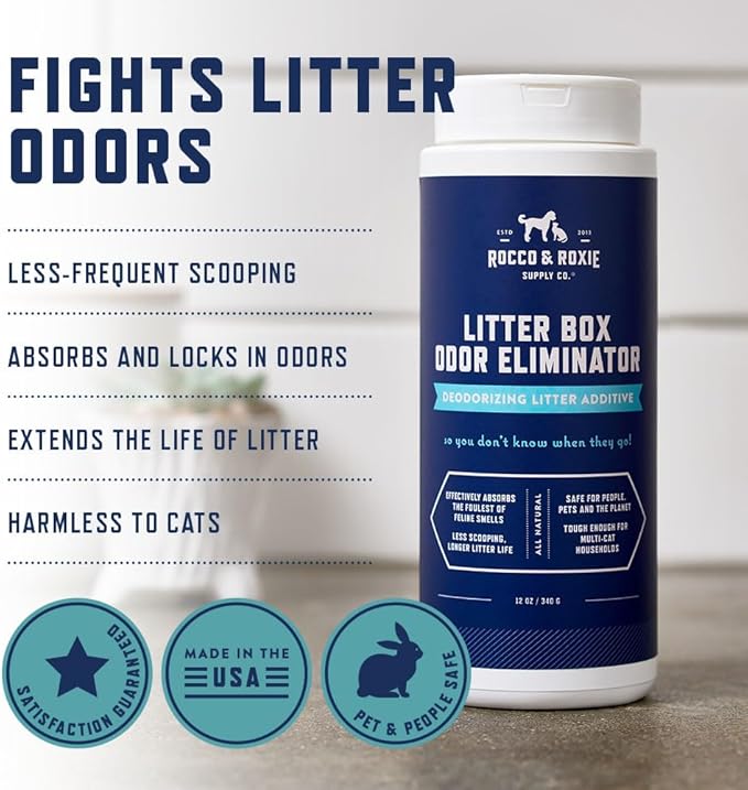 Rocco & Roxie Litter Box Odor Eliminator, 12 oz, 2-Pack | Corncob & essential oil formula; non-toxic, 100% plant-based & biodegradable; extends time between scoops; multi-cat homes