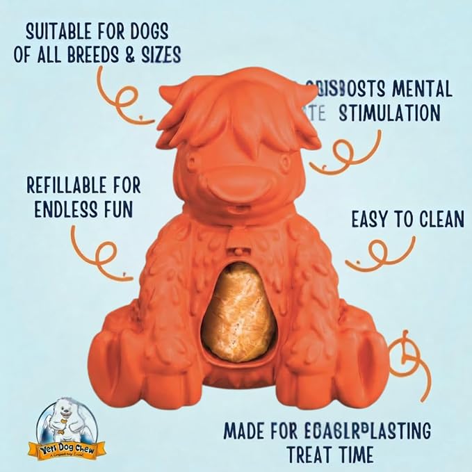 Yeti Puff & Play Interactive Dog Toy, Nugget Treat Dispenser, Orange Yak
