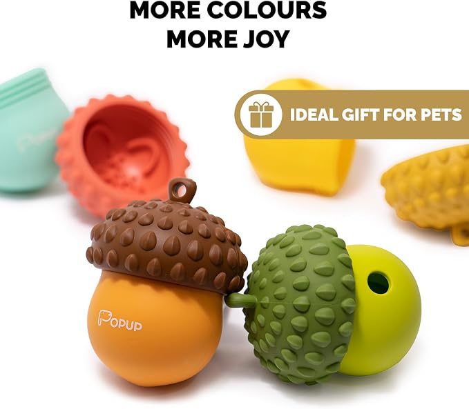 POPUPJOYS Interactive Treat Dispensing Dog Toys for Mental Stimulation & Healthy Eating | Enrichment Treat Toy with Detachable Lid for All Dog Sizes | Food-Grade Silicone, Dishwasher Safe (Yellow)