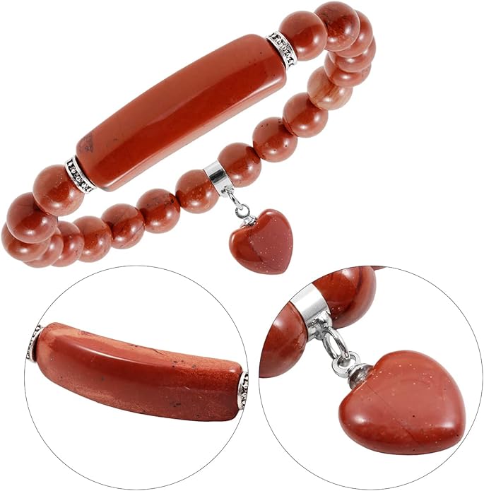 TUMBEELLUWA Healing Stone Bracelet 8mm Beads Chakra Crystal Energy Heart Charm Bracelet Handmade Jewelry for Women