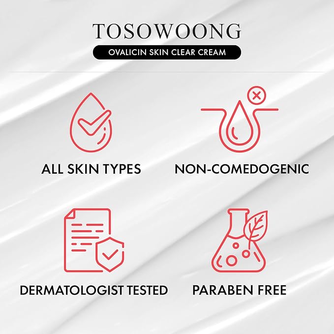 TOSOWOONG Ovalicin Skin Clear Cream, Skin Soothing, Moisturizing with Niacinamide and Sulfur, Korean Skincare, 50g, 1.76 oz.