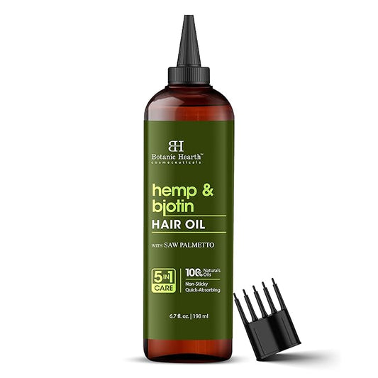 Botanic Hearth Hair Oil for Hair Growth & Hair Treatment Oils | Strengthening Dry, Frizzy, Damaged Hair & Scalp Treatment | Hemp & Biotin Hair Oil – 6.7 Fl Oz