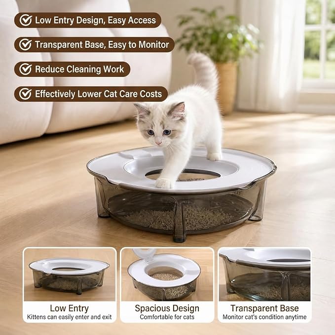Cat Potty Training Kit for Indoor Cats, Portable Cat Toilet with Raised Anti-Splash Edge, Easy Clean Thickened PP Litter Box for Small and Medium Cats (Blue)