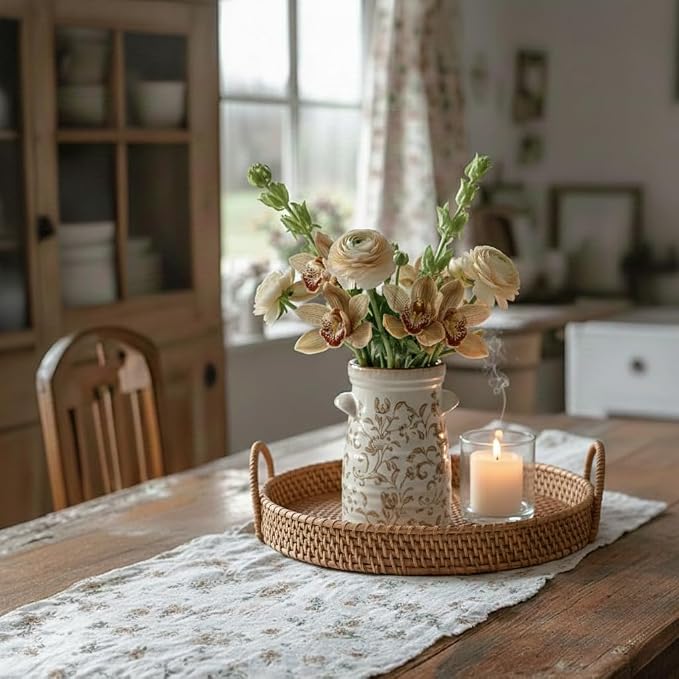 SIDUCAL Ceramic Rustic Vase with 2-Ear, 7.6 Inch Ice Cracked Vintage Pastoral Vase, Rustic Farmhouse Vases for Home Decor, Table, Living Room, Shelf Decor, Chinoiserie Decor, Brown Floral Pattern