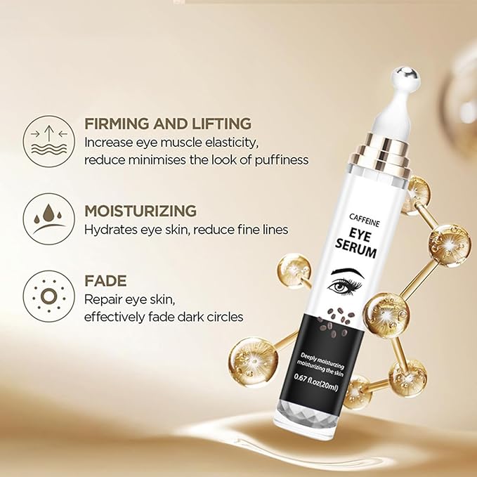 2-in-1 Eye Serum Set - Caffeine & Retinol Eye Cream + Bee Venom & Hyaluronic Acid Eye Serum, 360° Roller for Dark Circles, Puffiness & Fine Lines, Day & Night Duo