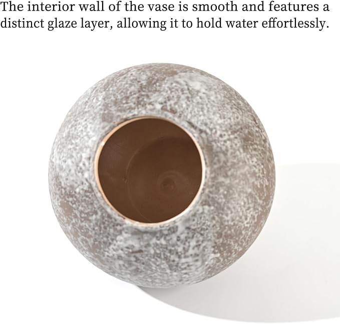 Rustic Ceramic Vintage Farmhouse Vase for Decor (Small Brush Black) | 8.8'' Textured Stone Vase Home Decor, Decorative Terracotta Round Clay vase for Living Room, Table, Shelf, Kichen Décor