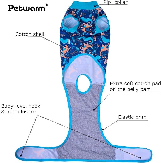 PetWarm After Surgery Onesie for Dogs, Pet Coat's Inner Clothes, Dog Cone Alternative After Surgery Suit for Dogs Female Male Dog Onesie for Spay Neuter, Dinosaur Pattern, Green, XS