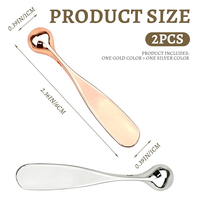 2Pcs Metal Eye Cream Applicator Facial Skin Care Spa Tools Eye Cream Massager Stick Face Cream Spoon for Women Girls (Rose Gold,Sliver)
