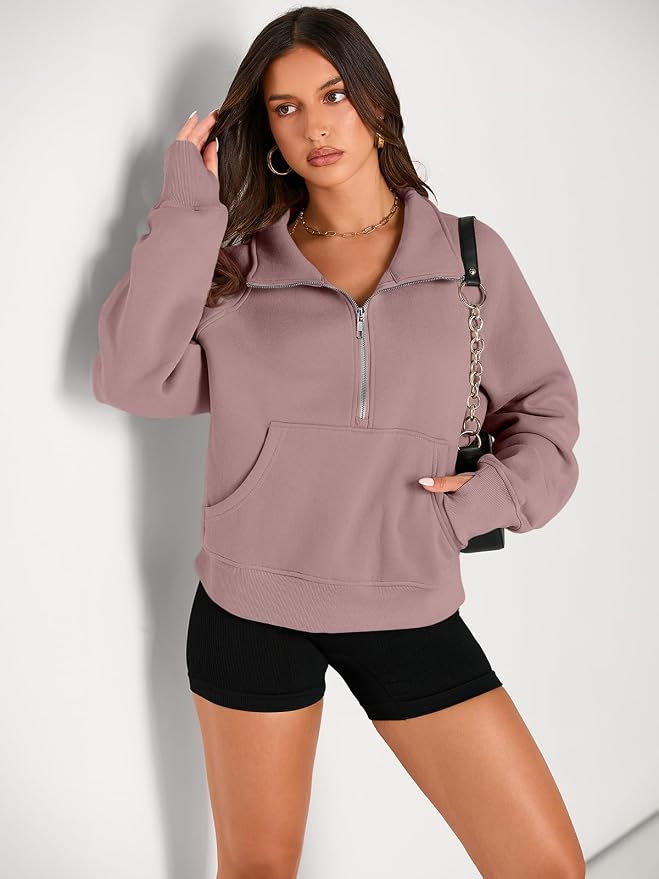 AUTOMET Womens Sweatshirts Half Zip Fleece Pullover Fall Outfits | Fall Fashion Clothes 2026,Cropped Sweatshirts,Cute Y2k Tops,Quarter Zipper Sweater,Winter Loungwear Outfits