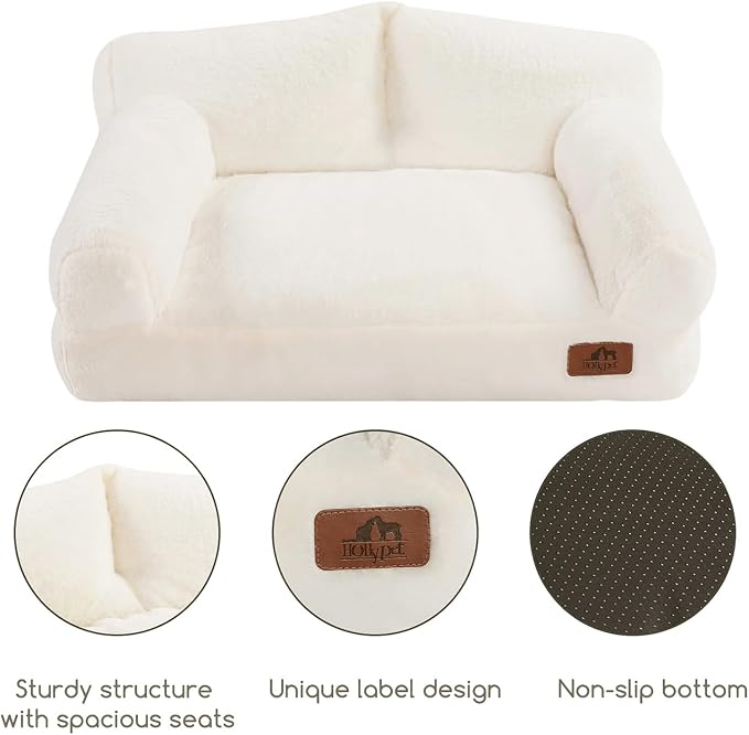 Hollypet Small Dog Large Cat Bed Puppy Couch Beds for Pets up to 25 lbs | Fluffy Dog Cat Couch Plush Soft Warming Pets Beds with Machine Washable Cover and Non-Slip Bottom