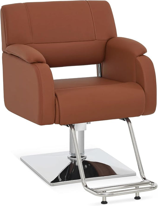 BarberPub Modern Salon Chair with Adjustable Height for Hairstylist, PVC Leather & 330lb Capacity for Home or Barbershop 8459 (Brown)