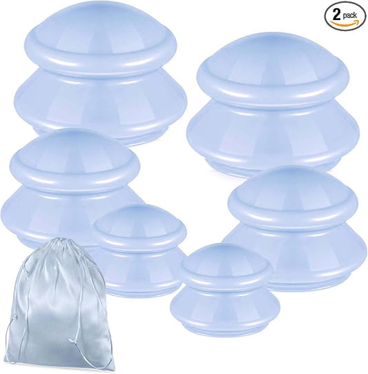 TrelaCo 6 Pcs Cupping Kit for Massage Therapy 3 Sizes Silicone Cupping Set Chinese Massage Therapy for Studio Household Cellulite Joint Pain Muscle Pain(Light Blue)