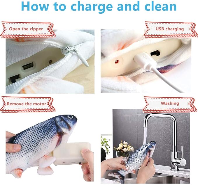Interactive Cat Toys Flopping Fish with Catnip, Motion Activated Cat Toy