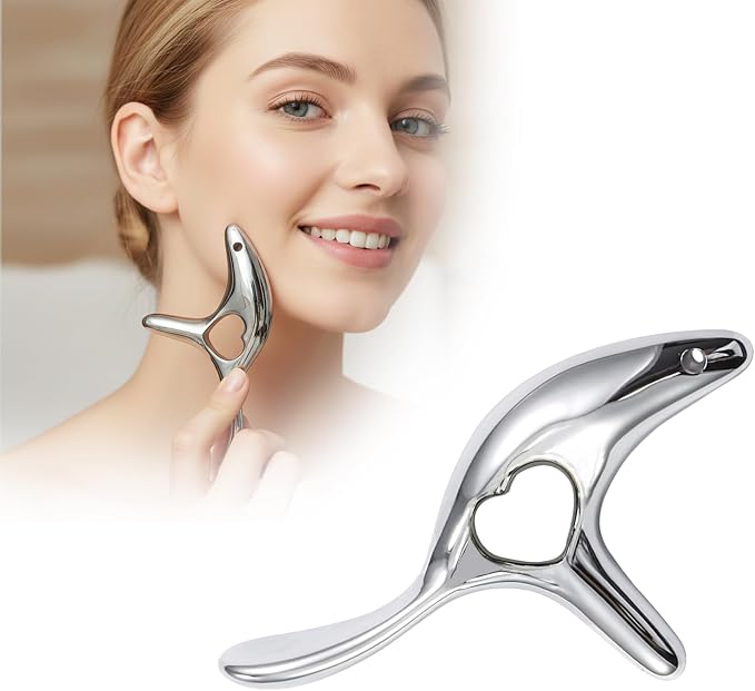 Gua Sha Tool Muscle Scraper Trigger Point Massager, Deep Tissue Myofascial Fascia Release Thumb Saver, Heart Shaped Neck Back Shoulder Foot Pain Relief, Silver