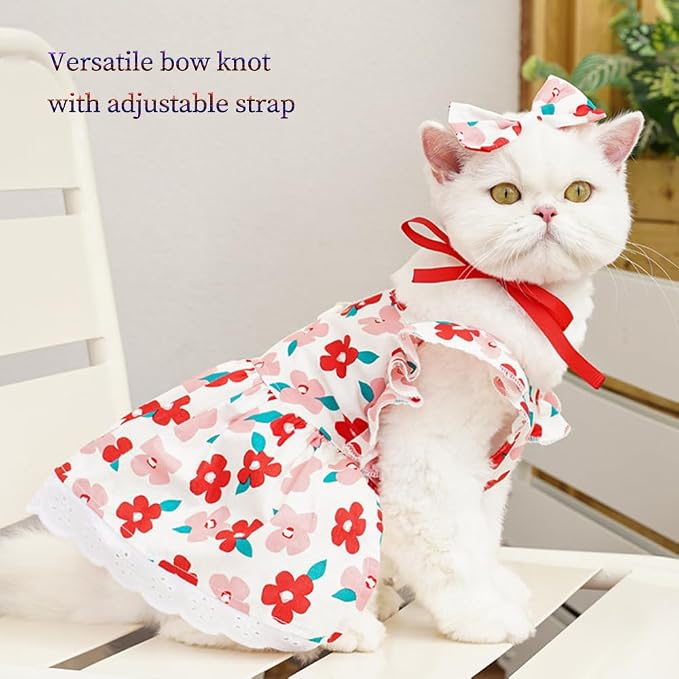 ANIAC Floral Dog Dress with D-Ring Dog Dresses for Small Dogs Girl Bow Cat Dress for Cat only Dog Outfit Summer Puppy Clothes for Chihuahua Yorkie Dachshund Pomeranian (3XL, Floral)