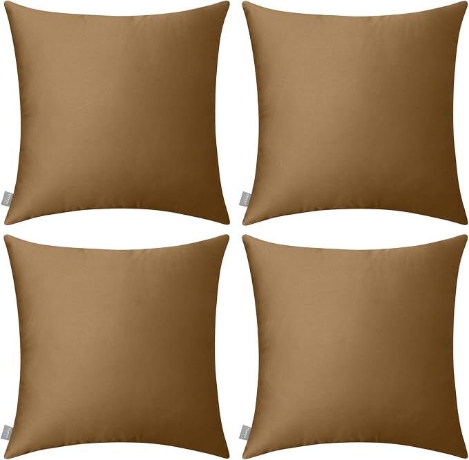 4-Pack 100% Cotton Comfortable Solid Decorative Throw Pillow Case,Thmyo Square Cushion Cover Pillowcase Sublimation Blank Pillow Covers DIY Throw Pillowcase for Sofa(16x16 inch/ 40x40cm,Light Coffee)