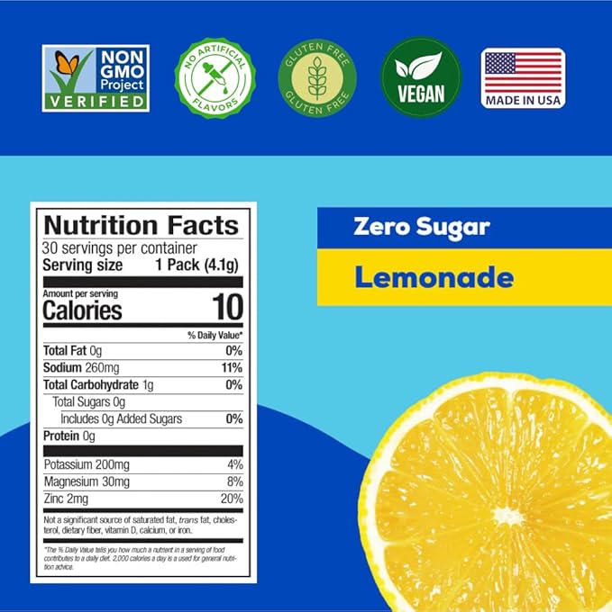 HYDRANT - Hydration Powder, Lemonade Flavor, 30 Individual Sugar-Free Instant Electrolyte Rehydration Packets - Zero Sugar Drink Mix for Daily Use, Travel & Workouts