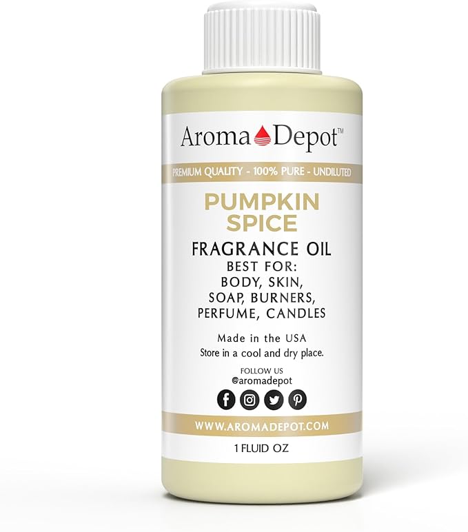 Aroma Depot 1oz. Pumpkin Spice Perfume Oil for making, Body Oil, Soap, Candle Making & Incense. Our version is a Premium Quality Undiluted & Alcohol Free