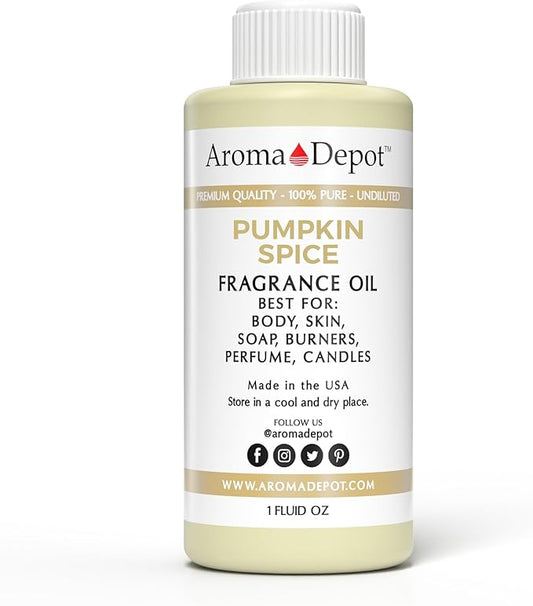 Aroma Depot 1oz. Pumpkin Spice Perfume Oil for making, Body Oil, Soap, Candle Making & Incense. Our version is a Premium Quality Undiluted & Alcohol Free