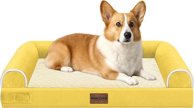 Orthopedic Dog Bed for Medium Dogs, 30 x 20 Inch, Ginger | Egg crate foam for joint support, 3-sided bolster pet sofa, waterproof lining, washable cover, and non-skid base
